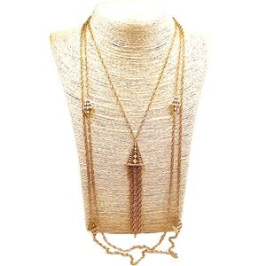 Vintage Gold Tone Tassel Pendant Necklace 34”